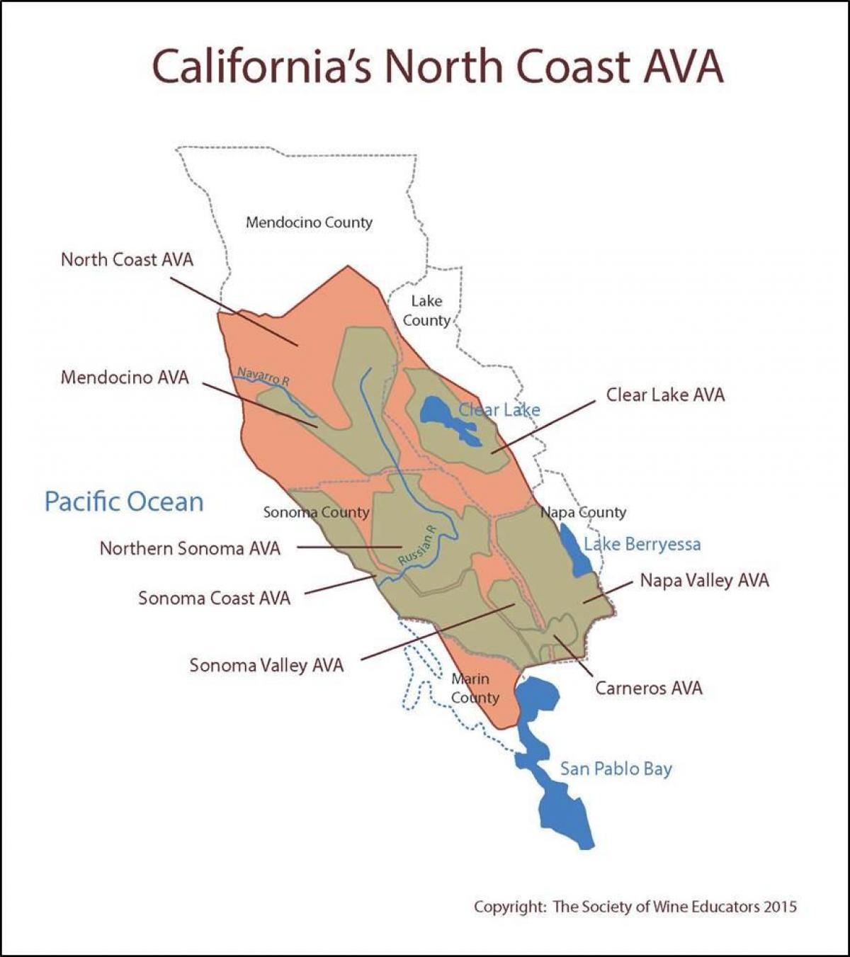 Peta pantai california utara dari San Francisco