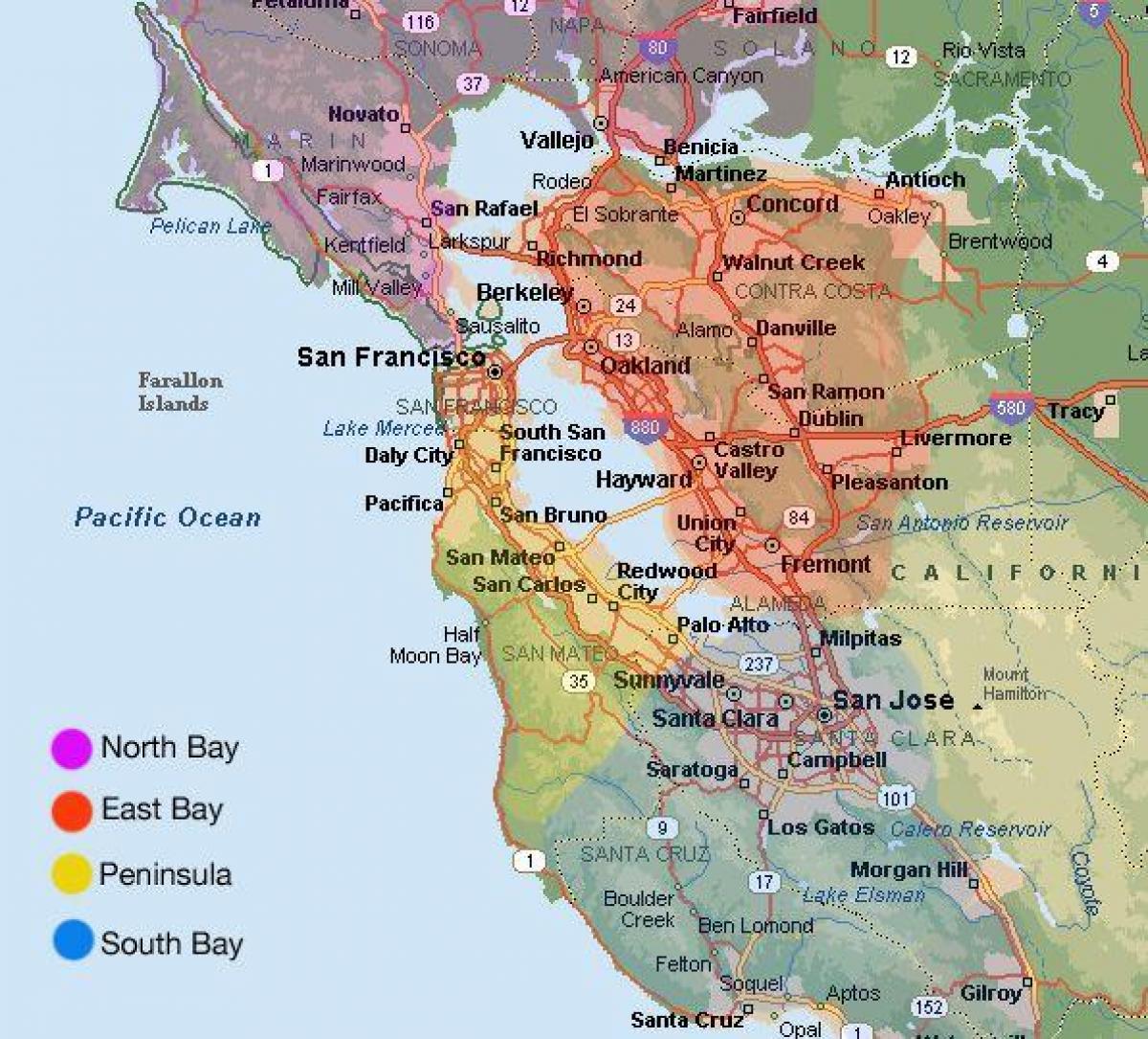 San Francisco peta dan kawasan sekitarnya