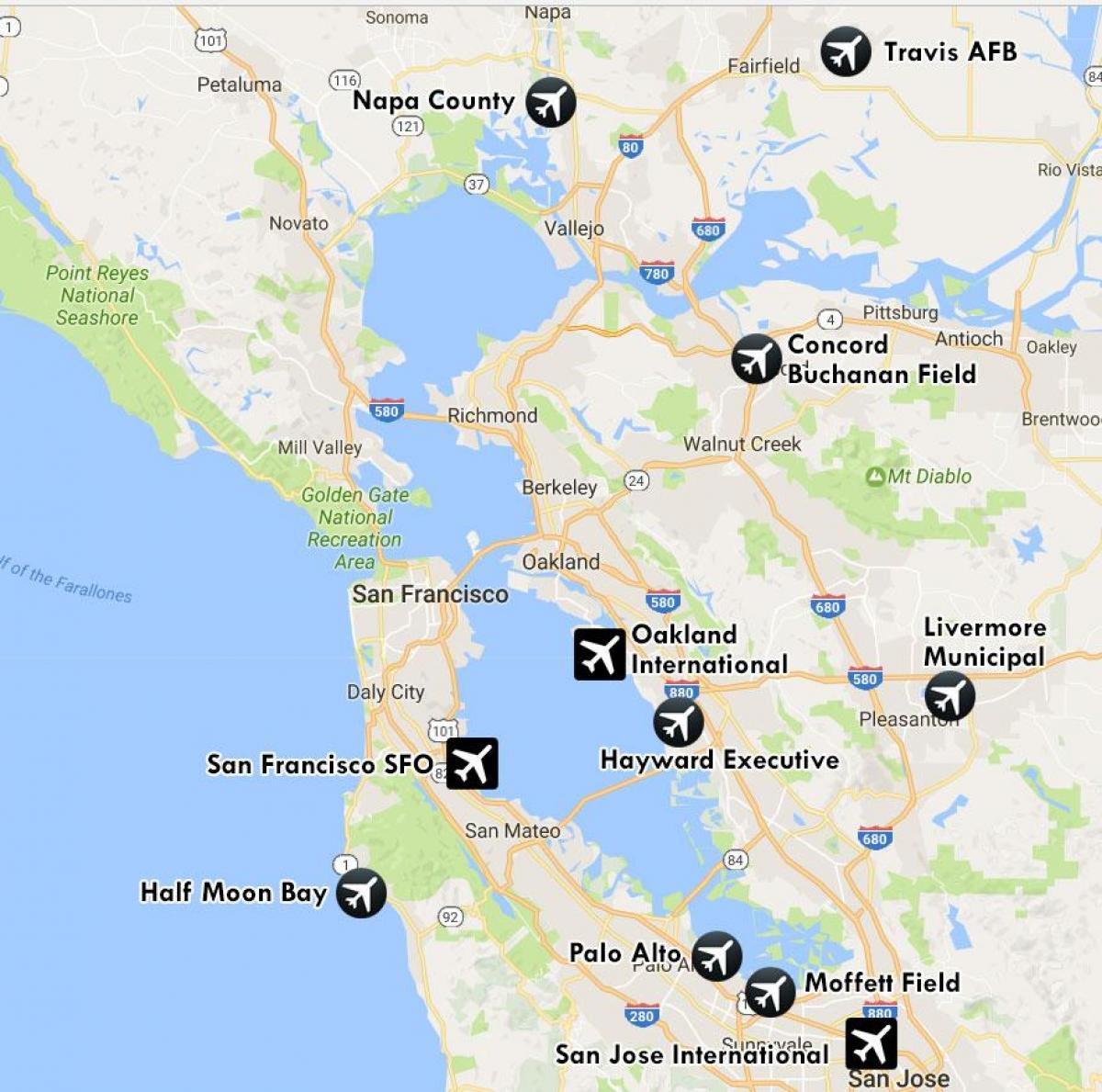 lapangan terbang terdekat San Francisco peta