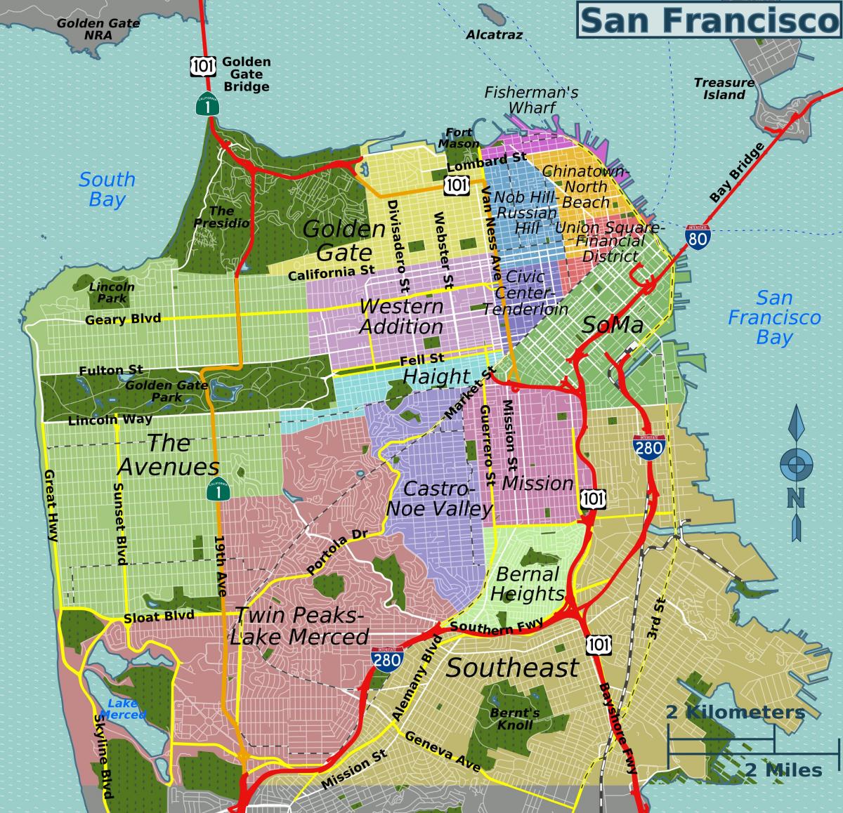 peta jalan dari San Francisco, california