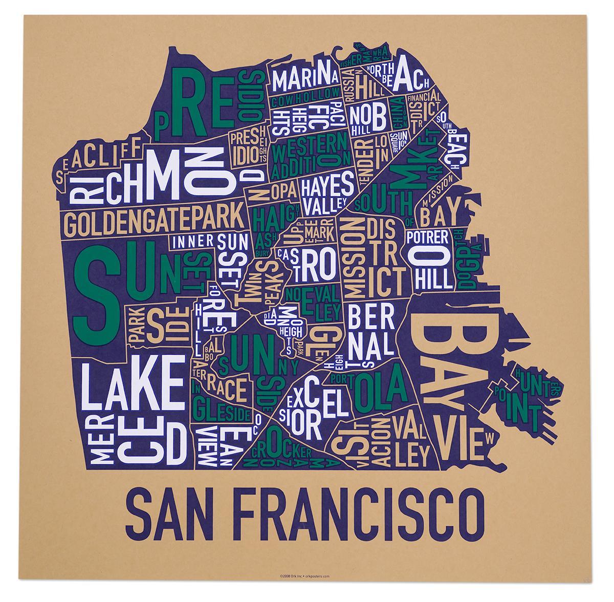 San Francisco kejiranan peta poster