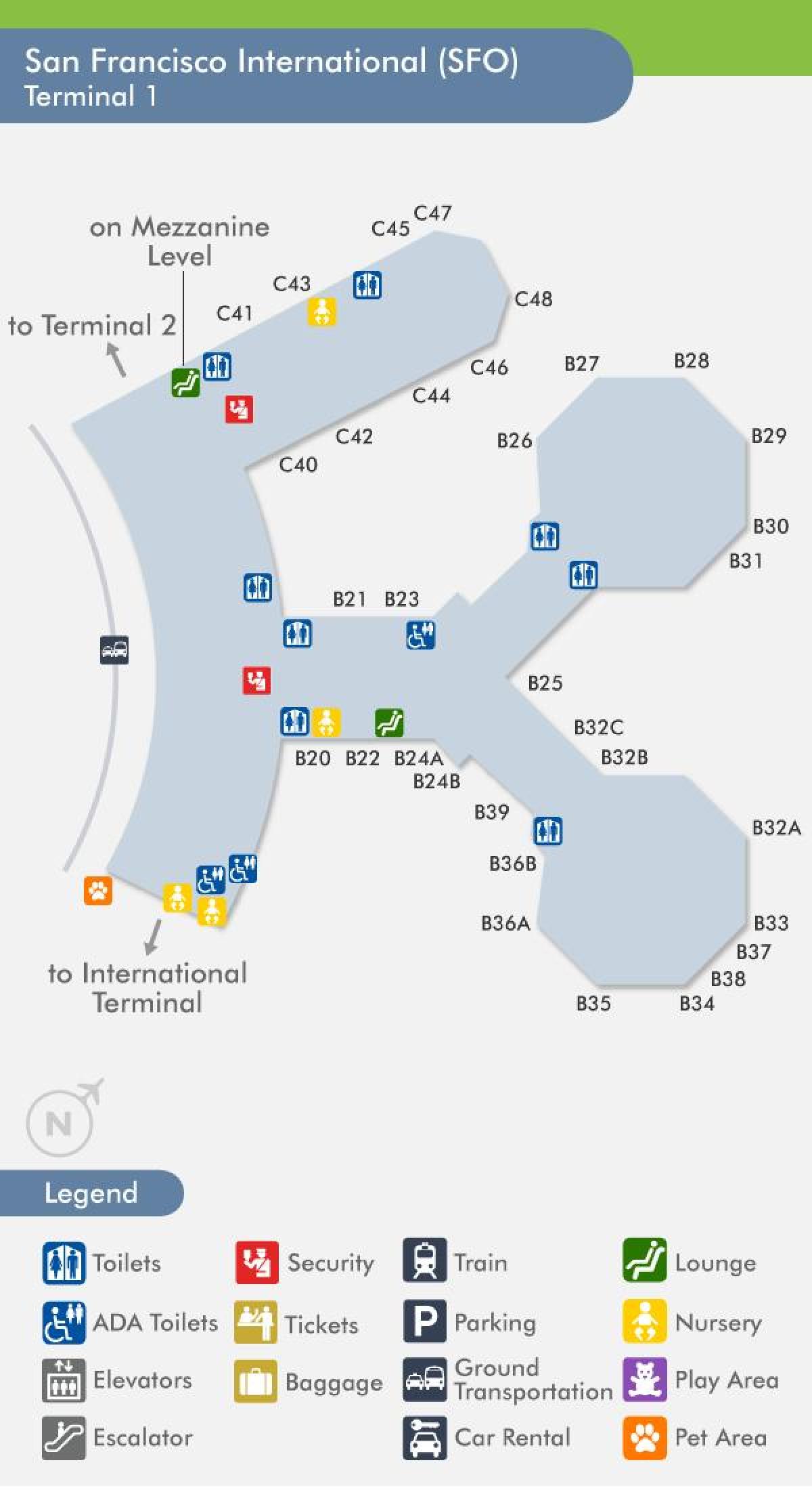San Francisco terminal lapangan terbang 1 peta