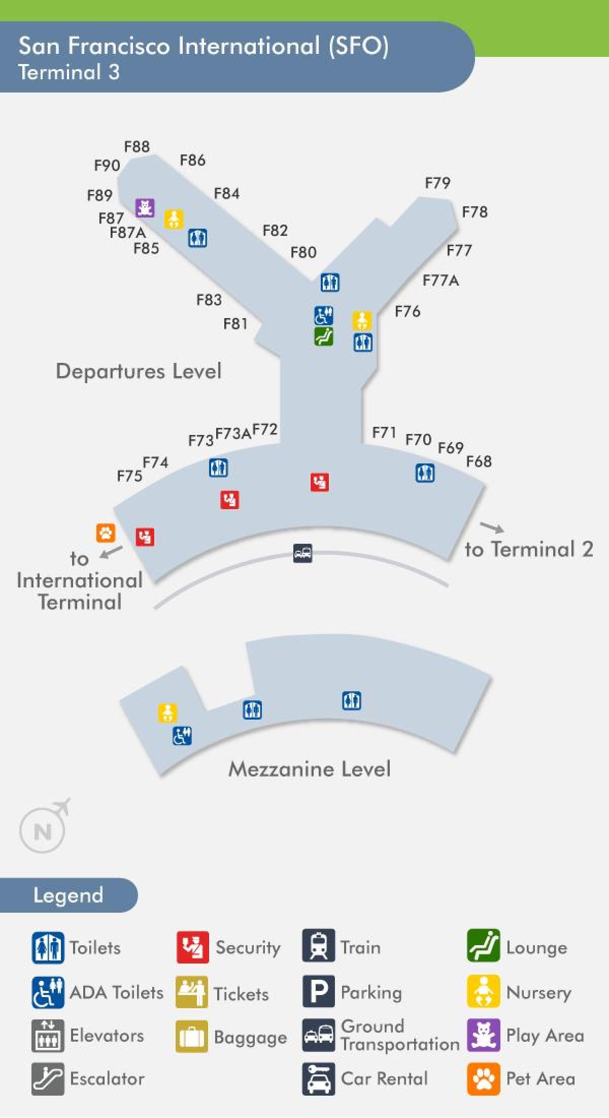 SFO terbang peta terminal 3